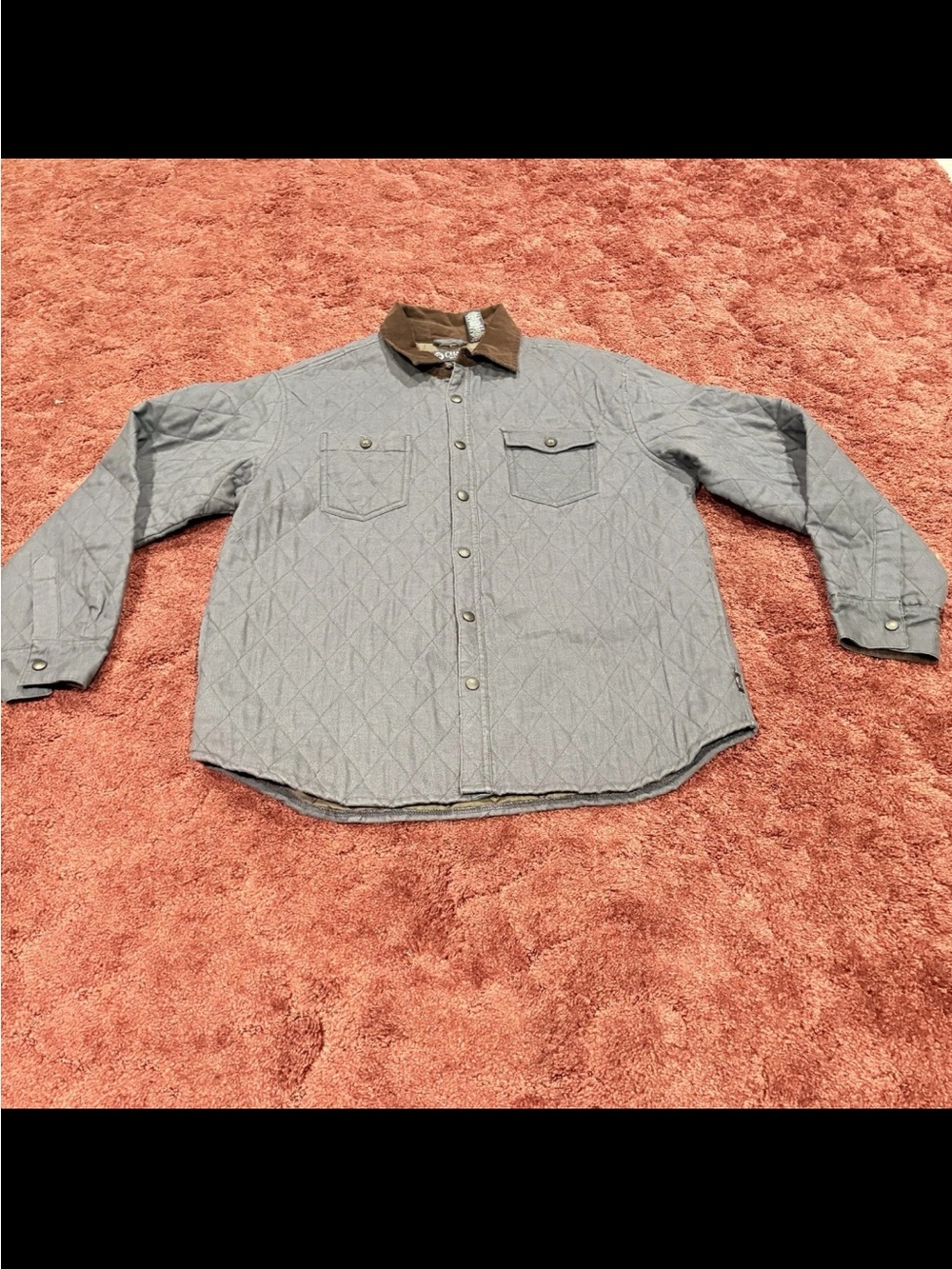 Chaps Quilted Blue Button-Up Jacket with Brown Corduroy Collar